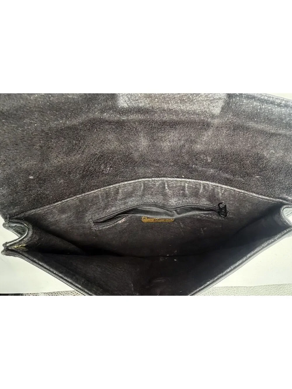 R&Y Augousti Black Leather Shagreen Stingray Flap Evening Clutch Purse Bag